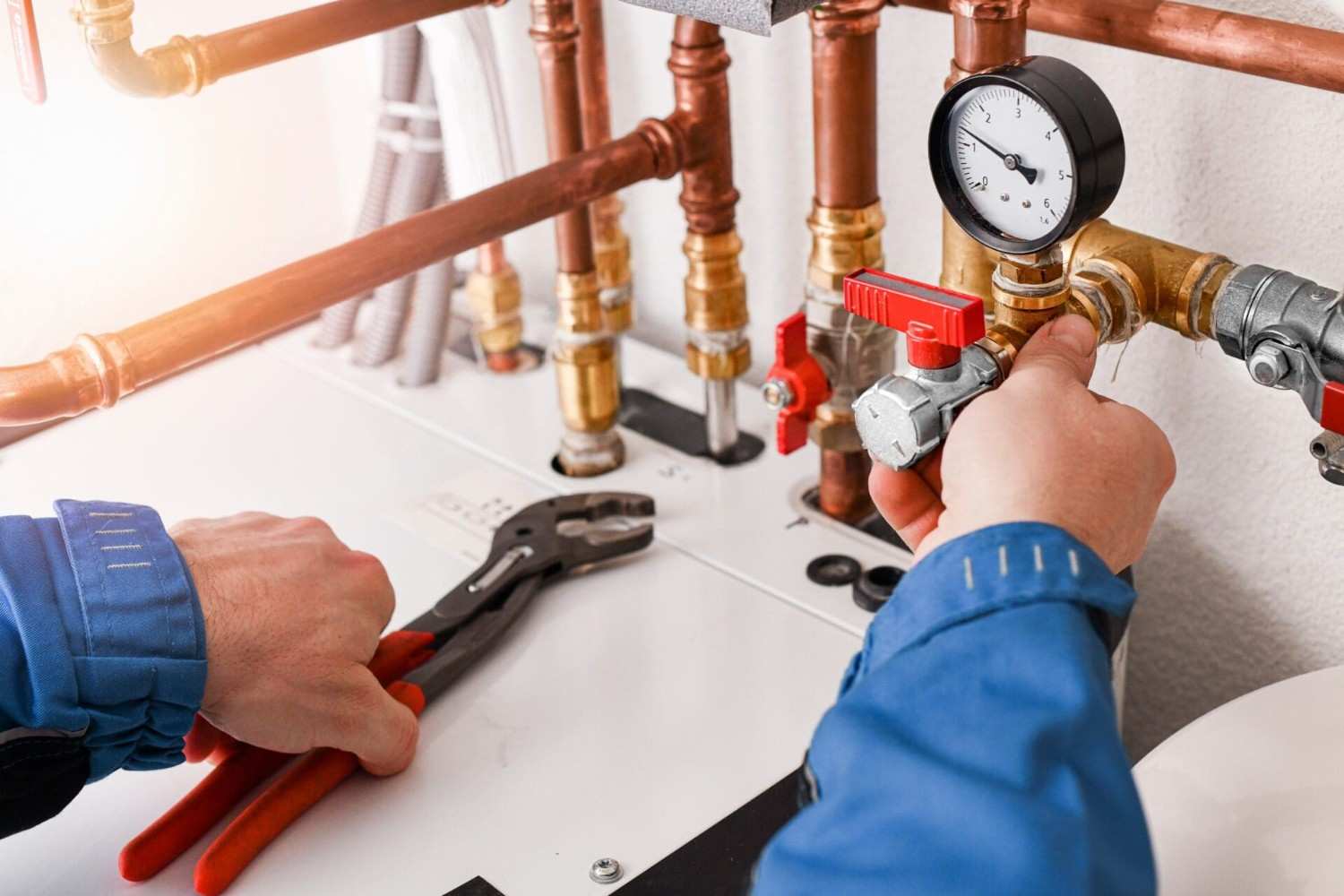 checking water pressure in boiler room